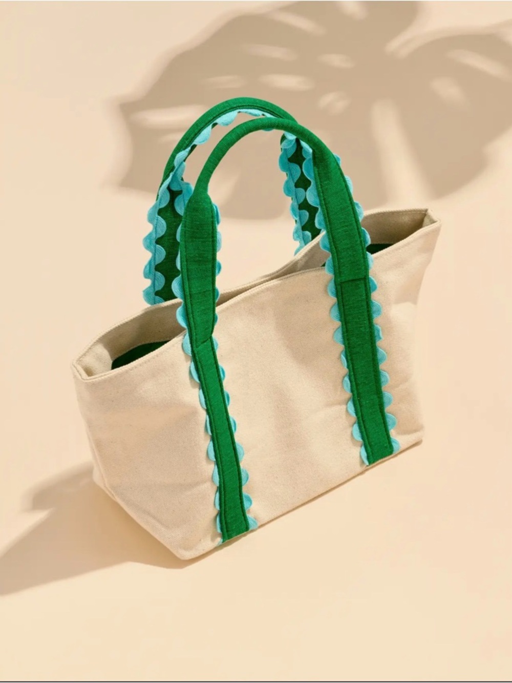SOLD-Green & Blue Trim Mini Tote - Picture 3 of 4